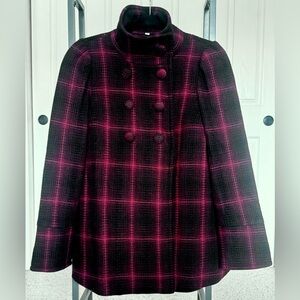 Steve Madden Y2K Wool Blend Double Breasted Red & Black Plaid Pea Coat